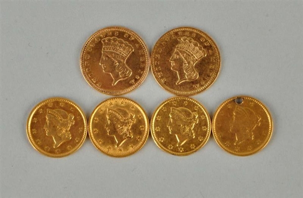 LOT OF 6: $1 GOLD COINS.                          