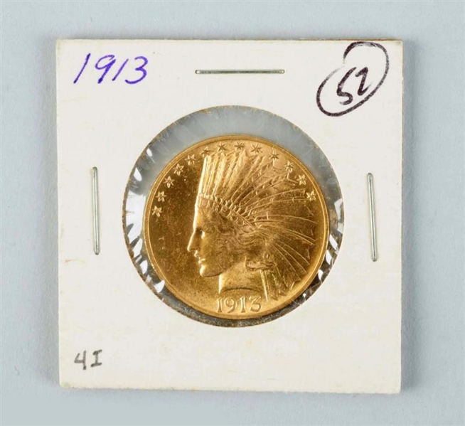 1913 $10 GOLD INDIAN EAGLE.                       