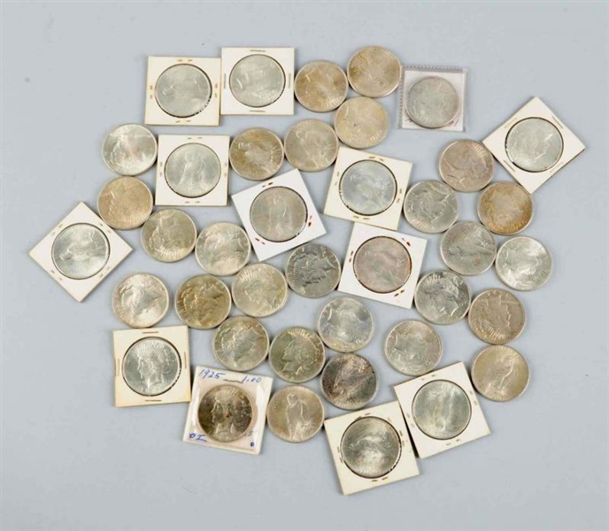 LOT OF 40: PEACE SILVER DOLLARS.                  