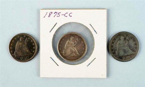 LOT OF 3: 1875 TWENTY CENT COINS.                 
