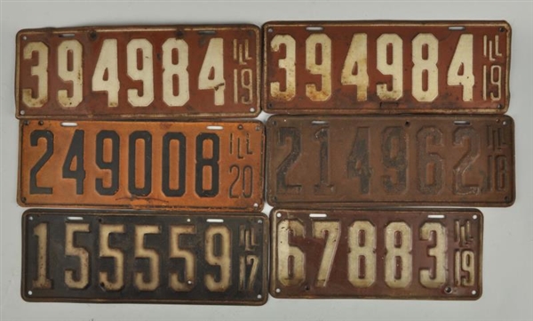 LOT OF 6: ILLINOIS LICENSE PLATES FROM 1917-1920. 