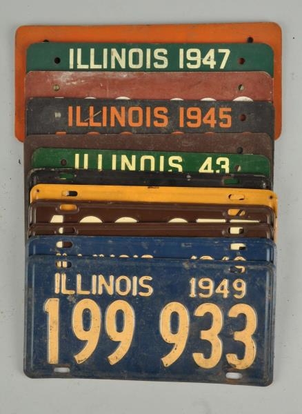 LOT OF 12: ILLINOIS LICENSE PLATES FROM 1940-1949.