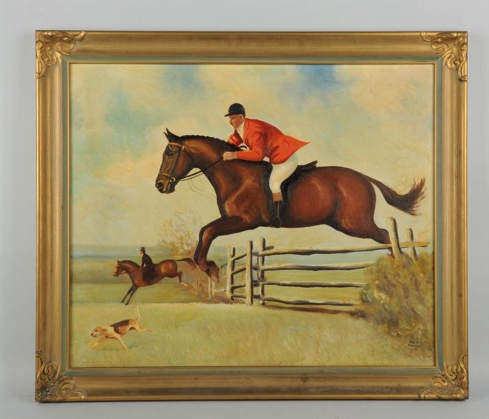 OIL PAINTING OF RIDER ON HORSE - PAUL HEDBURN.    