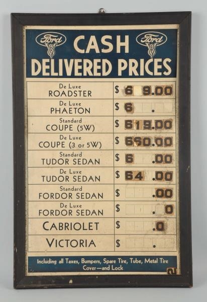 EARLY FORD DEALERSHIP PRICING SIGN.               