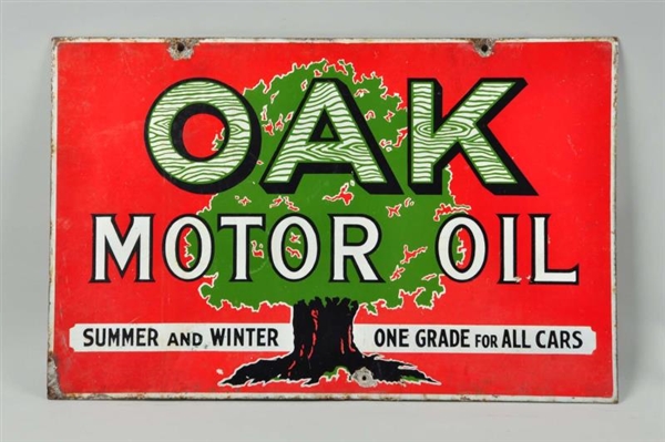 OAK MOTOR OIL DOUBLE SIDED PORCELAIN SIGN.        