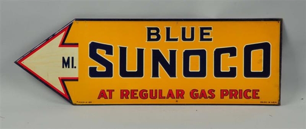BLUE SUNOCO SINGLE SIDE TIN EMBOSSED SIGN.        