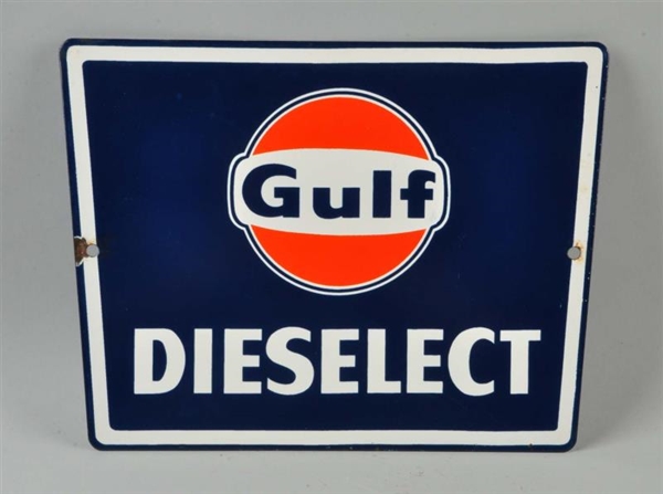 GULF DIESELECT SINGLE SIDED PORCELAIN SIGN.       