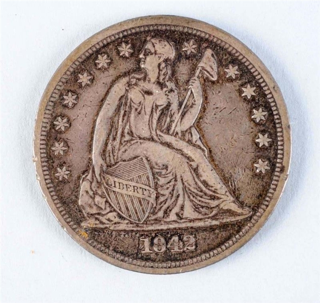 1842 SEATED LIBERTY SILVER DOLLAR.                