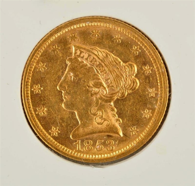 1853 GOLD 2-1/2 DOLLAR LIBERTY EAGLE COIN.        