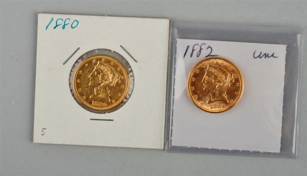 LOT OF 2: $5 GOLD LIBERTY COINS.                  