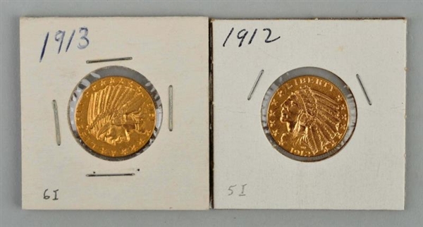 LOT OF 2: $5 GOLD INDIAN COINS.                   