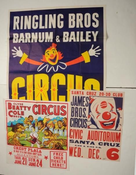LOT OF 3: VINTAGE CIRCUS POSTERS.                 