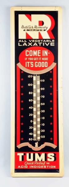 PAINTED TIN TUMS NATURES REMEDY THERMOMETER.      