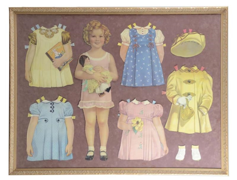 34" SHIRLEY TEMPLE CARDBOARD DOLL IN HUGE FRAME   