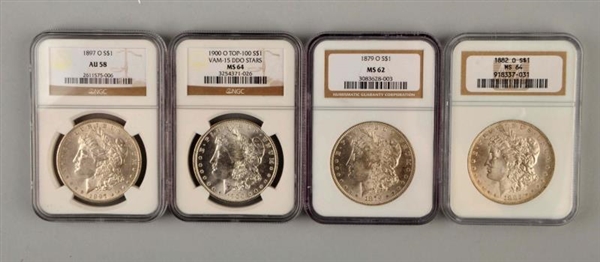 LOT OF 4: MORGAN SILVER DOLLARS IN CASES.         