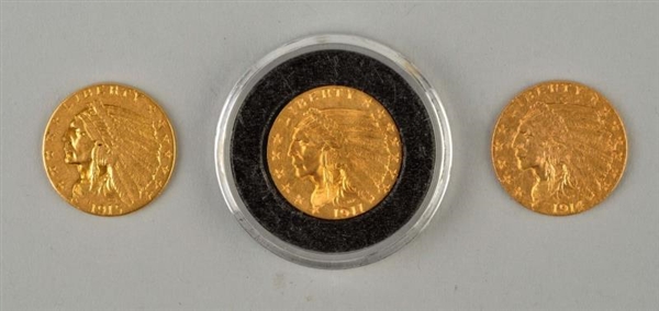 LOT OF 3: 2 ½ DOLLAR GOLD INDIANS.                