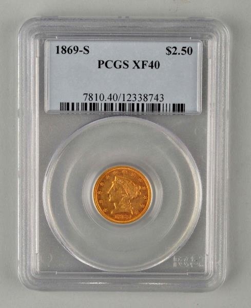 1869 S 2 1/2 DOLLAR LIBERTY GOLD IN CASE.         