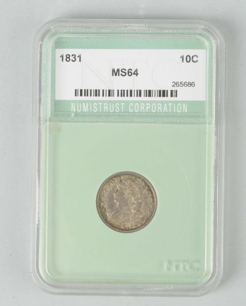 1831 BUST DIME MS 64 BY NTC.                      