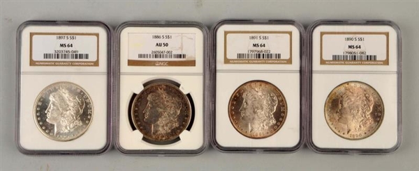 LOT OF 4: MORGAN COINS BY NGC.                    