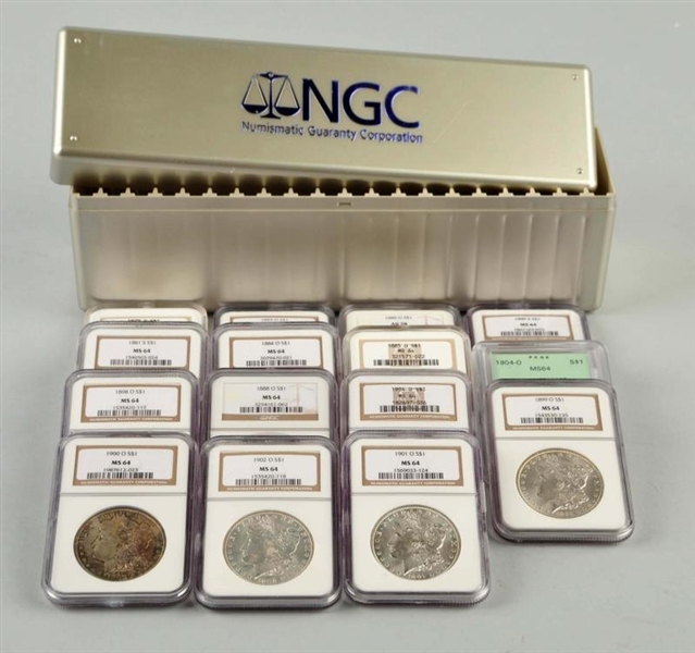 LOT OF 15: MORGAN SILVER DOLLARS IN CASES.        