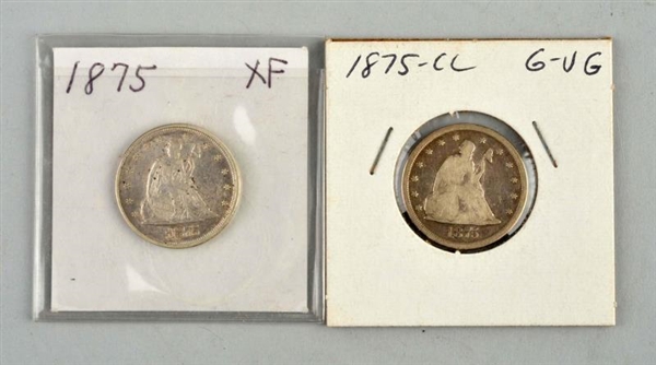 LOT OF 2: 1875 20 CENTS COIN.                     