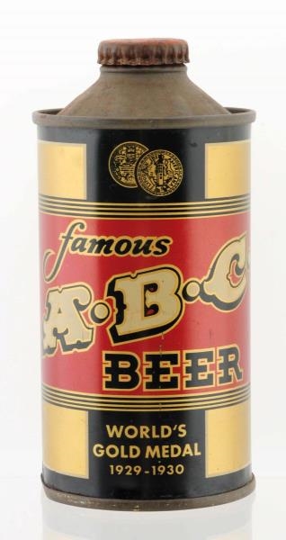 FAMOUS A.B.C. LOW PROFILE CONE TOP BEER CAN.      