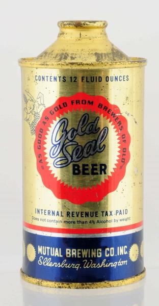 GOLD SEAL BEER LOW PROFILE CONE TOP BEER CAN.     