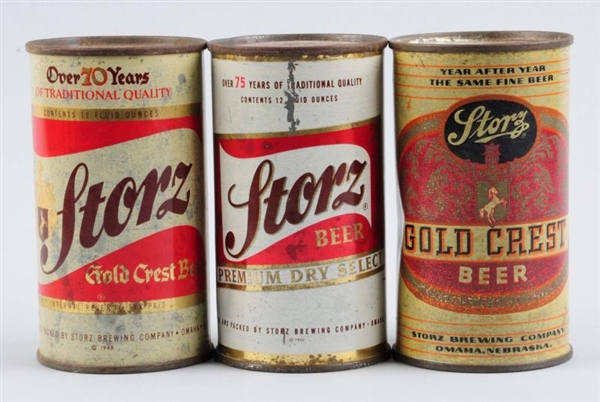 LOT OF 3: STORZ FLAT TOP BEER CANS.               