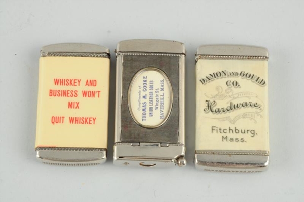 LOT OF 3: ADVERTISING MATCH SAFES.                