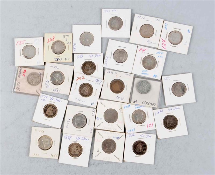 LOT OF 26: SEATED LIBERTY QUARTERS.               