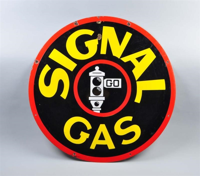 SIGNAL GAS WITH BLACK STOP LIGHT LOGO SIGN.       