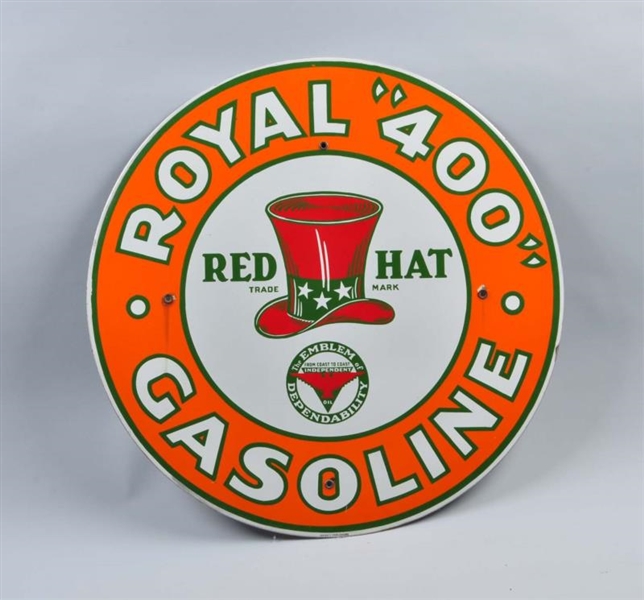 RED HAT ROYAL "400 GASOLINE WITH LOGO SIGN.      