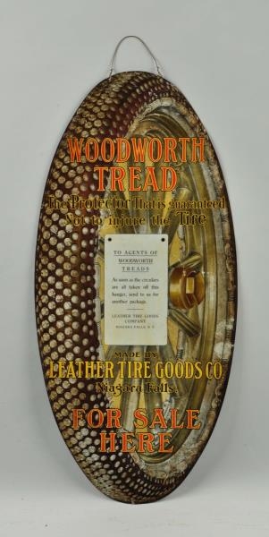 WOODWORTH TREAD MADE BY LEATHER TIRE GOODS SIGN.  