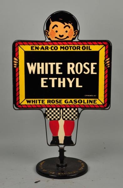 EN-AR-CO WHITE ROSE ETHYL GASOLINE SIGN.          