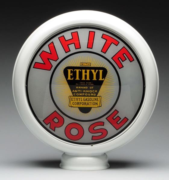 WHITE ROSE WITH ETHYL LOGO GAS PUMP.              
