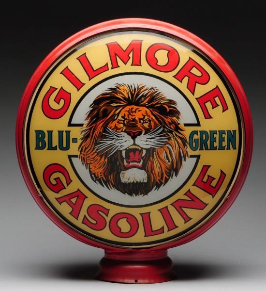 GILMORE BLUE-GREEN GASOLINE WITH LOGO GAS PUMP.   