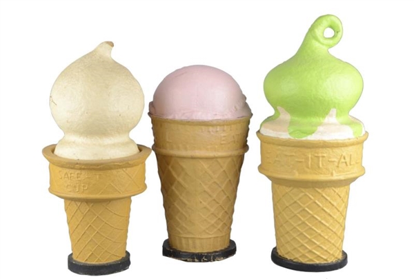 LOT OF 3: PAPER MACHE ICE CREAM CONE DISPLAYS     