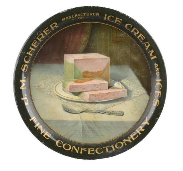J.M. SCHERER ICE CREAM ROUND TIN SERVING TRAY     