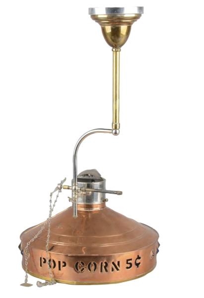 HANGING COPPER POPCORN ROASTER DISPLAY            