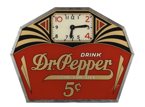 DR. PEPPER 5¢ GLASS ELECTRIC ADVERTISING CLOCK    