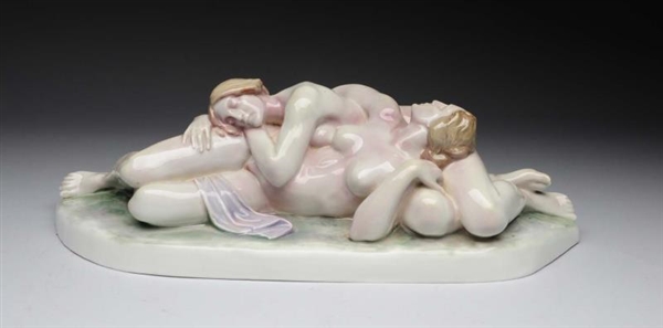 PORCELAIN GROUPING-TWO NUDE WOMEN STATUE.         