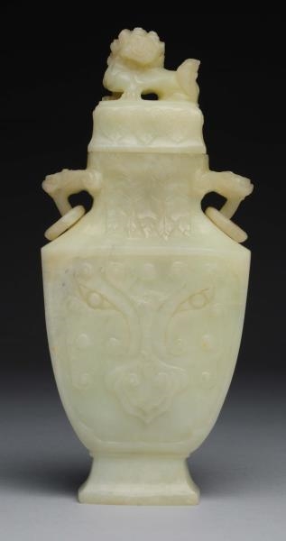 CHINESE CARVED JADE COVERED URN.                  