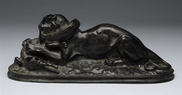 FRENCH BRONZE PANTHER AND CROCODILE.              