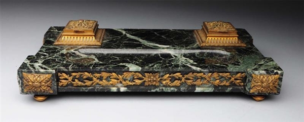 FRENCH GILT BRONZE & MARBLE INKWELL.              