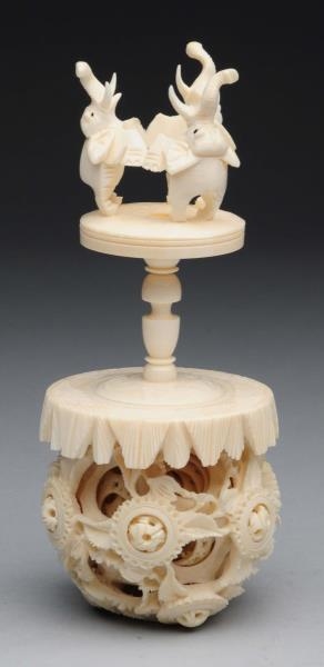 CHINESE CARVED IVORY MYSTERY BALL WITH STAND.     