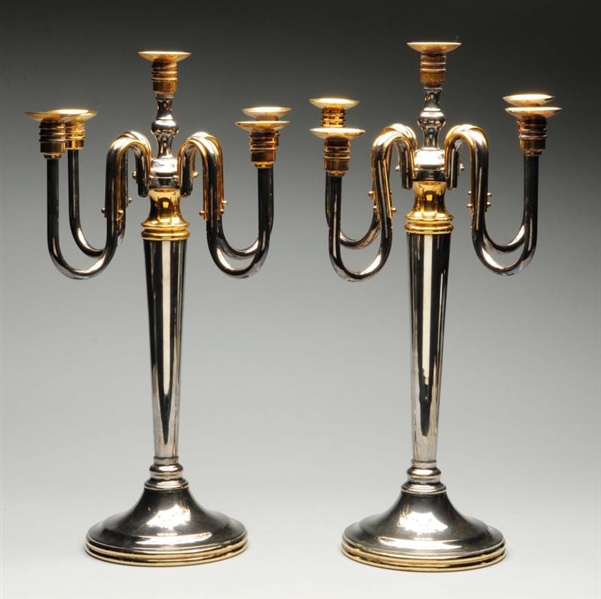 FRENCH MID-CENTURY PAIR OF CHROME CANDELABRAS     