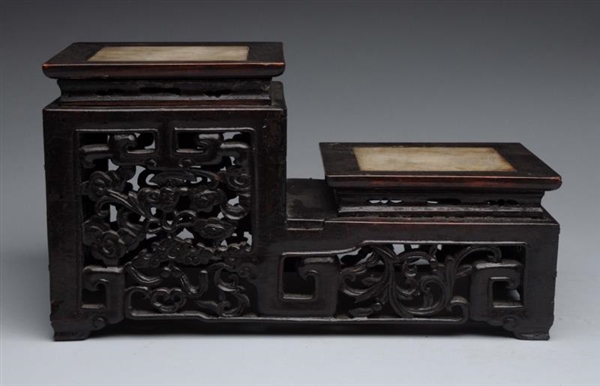 19TH CENTURY HARDWOOD STAND WITH MARBLE.          
