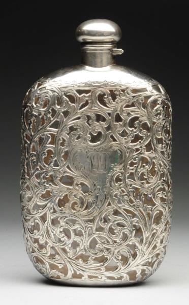 SILVER OVERLAY FLASK.                             