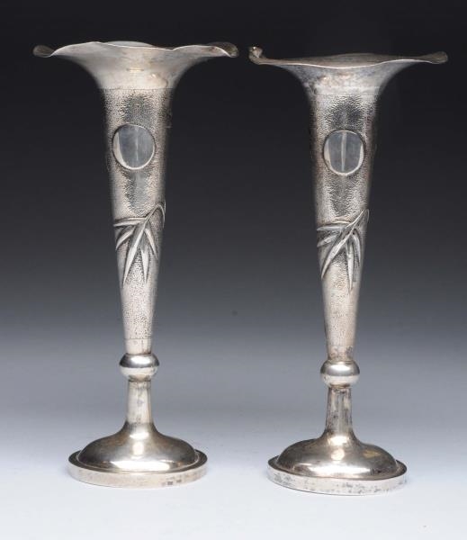 PAIR OF STRAITS CHINESE SILVER VASES.             