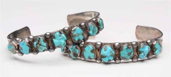 PAIR OF MATCHING SILVER & TURQUOISE CUFF BRACELETS